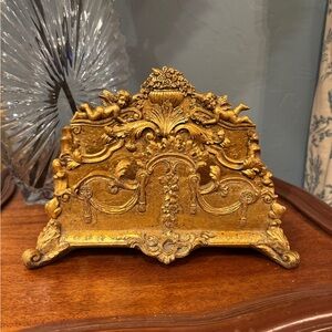 Vintage Rococo Letter Holder - Gold Gilt - Desk Organizer